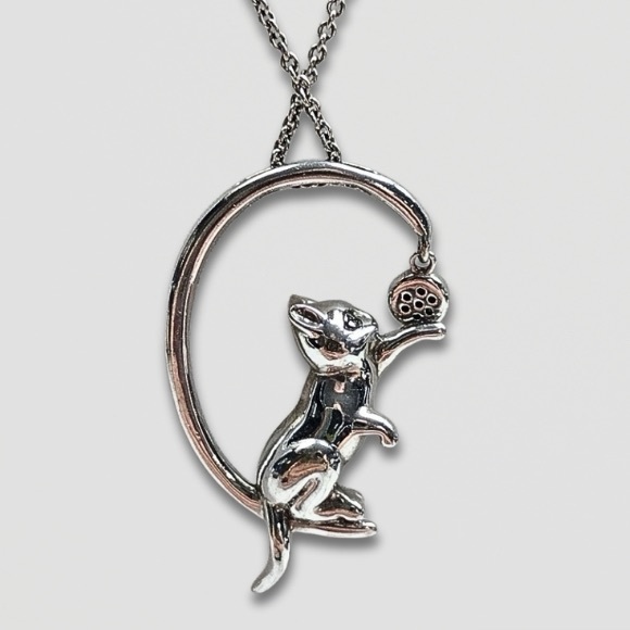 Zales Sterling Silver Kitten Moon Pendant Necklace Moon Diamond Accent One Size - Picture 3 of 8